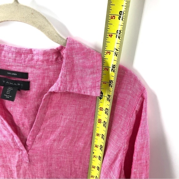 Tahari 100% Linen Machine Washable Tunic Top Shirt Pink Size Small - Picture 7 of 8